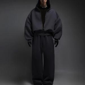 Custom Screen Printing Streetwear <b>Thick</b> Baggy <b>Men</b> Hoodies 600g Unisex Heavyweight Oversized Boxy Cropped Fit Zip up <b>Hoodie</b> - Product Image 4