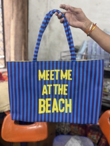 Bolso de Playa de Yute Bordado Estilo Bohemio con Asas de Bambú, Bolsos de Mano para Mujer, Estilo Bohemio Indio, Bolsas de Compras - Product Image 5