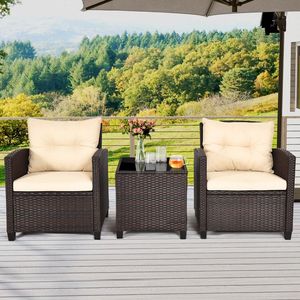 Set di Mobili da Esterno in Rattan 3 Pezzi con 4 Cuscini Rimovibili per Giardino e Hotel, Durevole - Product Image 1