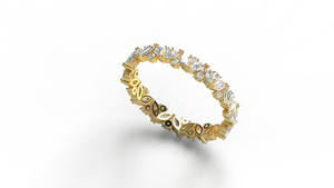 Anillo de Boda de Lujo con Corona de Diamantes Marquise y Diamantes Redondos en Oro de 18K, Diseño Festoneado, Joyería Fina para Mujer - Product Image 2