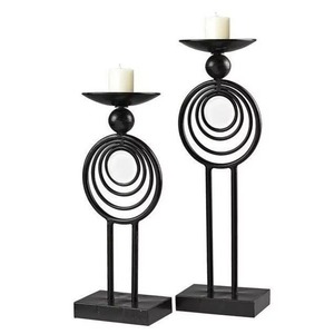 Ensemble de bougeoirs modernes en fer noir avec design de cercles concentriques pour la décoration de la maison - Product Image 1