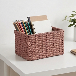 Crea espacios ordenados con esta cesta organizadora decorativa rosa tejida para despensa, armario y almacenamiento en el hogar. - Product Image 3