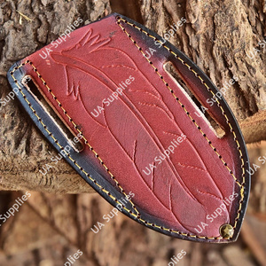 ซองใส่มีดพับหนังคุณภาพสูงแบบแนวนอน สไตล์ตะวันตก พร้อมสายรัดเข็มขัด สำหรับมีด Artisan Tooled Pancake Knife - Product Image 2