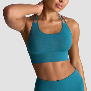Soutien-gorge de sport côtelé pour femme, dos croisé, bretelles réglables, haute élasticité, rembourré, coupe ajustée, séchage rapide, idéal pour le yoga et l'entraînement - Product Image 6