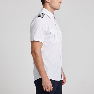 Chemise d'uniforme de pilote à manches courtes pour homme - Épaulettes blanches, tenue de travail professionnelle pour officier de sécurité aérienne - Product Image 2