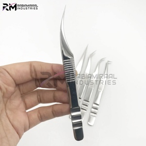Nouveauté - Pince à épiler incurvée en argent avec logo personnalisé, pointe en fibre, acier inoxydable, pince à épiler professionnelle pour extensions de cils - Product Image 4