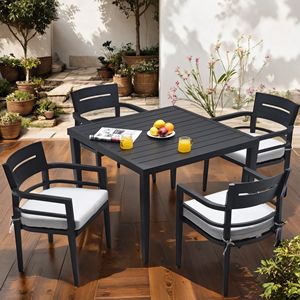 Set da Pranzo Moderno da Esterno a 5 Pezzi in Alluminio con 4 Sedie Imbottite Quadrate da 100 cm per Giardino Sunbrella - Product Image 1