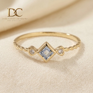 Anillo de Diamantes de Alta Calidad para Mujer, Anillo de Compromiso de Oro Amarillo Sólido de 14 Quilates con Diamante Cultivado en Laboratorio y Aguamarina, Certificado por IGI - Product Image 2