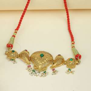 Attractive South Indian <b>Choker</b> Necklace 925 <b>Silver</b> Gold Plated Royal Temple Jewelry for Women - Product Image 1