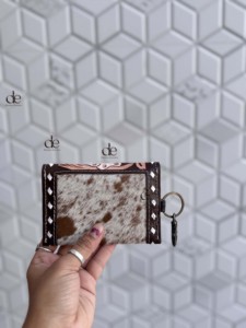 Wholesale Cowhide fur Leather New Hand Tooled Carving <b>Small</b> Wristlet Coin <b>Purse</b> Multi Uses Mini Wallet for Women Western Gifts - Product Image 3