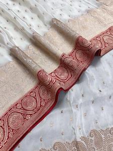 Sari de Seda Litchi Premium con Patrón Banarasi, Bicolor, Ropa Étnica para Mujer, Borde Zari Tradicional, Protección Solar, Secado Rápido, Estilo Indio - Product Image 5