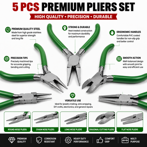 Jewelry <b>Pliers</b> <b>Set</b> 5Pcs Green Stainless Steel For DIY Jewelry Making Tools With Carry Case - Product Image 4