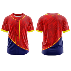 Camiseta de Béisbol Geométrica Blanca y Roja para Hombre, Manga Corta, Cierre de Botones, Transpirable, Poliéster, Todas las Temporadas, Corte Regular - Product Image 6