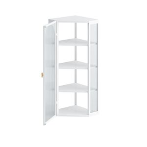 Armadio a parete con angolo di stoccaggio a quattro livelli bianco con porta in vetro per camera da letto soggiorno bagno o cucina - Product Image 3