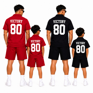 ชุดเสื้อและกางเกงขาสั้นฤดูร้อนแบบครอบครัวเข้าชุดกันสำหรับพ่อแม่ลูก ชุดลำลองติดกระดุมสำหรับเด็กและผู้ใหญ่ เสื้อผ้าสำหรับวันหยุดที่เข้ากัน - Product Image 3