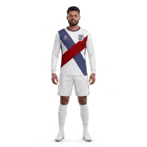Maillot de football Topline pour homme, blanc, bleu, rouge, color-block, col en V, manches courtes, respirant, anti-humidité, 320g polyester, adulte - Product Image 1