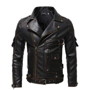 Veste de moto en cuir d'agneau pour homme, haute qualité, col montant, coupe-vent, respirante, cuir véritable - Product Image 1