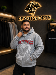 REXFITSPORTS 2026 Sweat à capuche gris personnalisé avec fermeture éclair intégrale, 280-300 GSM, en molleton de coton et polyester imprimé, style streetwear - Product Image 2