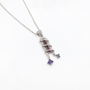 925 <b>Sterling</b> <b>Silver</b> Natural Ruby Iolite Pendant & <b>Earring</b> <b>Set</b> Rhodium Plated OEM ODM Fine Jewelry - Product Image 4