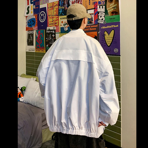 <b>Men</b> <b>White</b> Hard Shell <b>Jacket</b> Oversized Fit Stand Collar Button Closure With Pockets Water Resistant All Seasons Outdoor Wear - Product Image 5