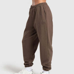 Pantalon de jogging douillet marron chiné pour femmes et hommes, grande taille, anti-plis, en molleton, pour l'hiver et les jours de repos, 100 % coton, taille élastique - Product Image 5