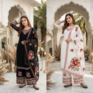 Ensemble Kurti et Palazzo en Georgette Lourde Brodé pour Femme avec Dupatta à Imprimé Numérique – Tenue de Soirée - Product Image 3