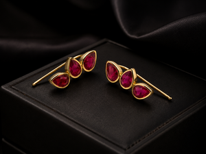 Fuchsia Pear Shape CZ <b>Dangle</b> <b>Earrings</b> 925 Sterling <b>Silver</b> Gold Plated Bezel Set Drop <b>Earrings</b> for Party Wedding Gift - Product Image 2