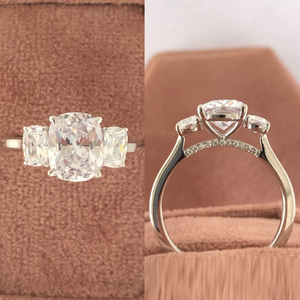 Anillo de compromiso de oro blanco con tres piedras de circonita cúbica talla cojín, anillo de boda vintage de oro macizo de 10K, anillo de propuesta, regalo para ella - Product Image 3