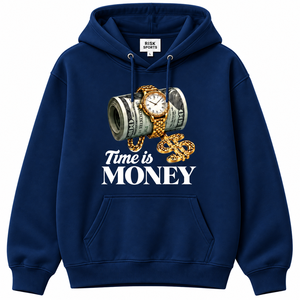 <b>Men's</b> <b>Navy</b> Blue Autumn <b>Fleece</b> Hoodie Time Is Money Graphic Print Casual Pullover with Kangaroo Pocket - Product Image 6
