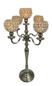 Luxury 5 Arm <b>Crystal</b> Candle Holder Candelabra Silver Plated Metal Decorative Candle <b>Stand</b> Centerpiece for Wedding Dining Table - Product Image 3