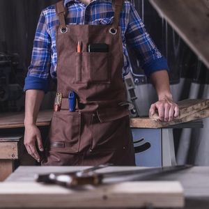 Mens Classic Durable Sleeveless <b>Leather</b> Workwear <b>Apron</b> with Tool Pocket for Daily Cooking & BBQ Woven - Product Image 5