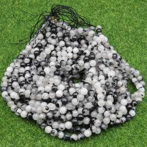 ลูกปัดควอตซ์รูทิเลเต็ดสีดำธรรมชาติทรงกลม ลูกปัดพลอยเรียบสำหรับทำเครื่องประดับ ขายส่งจำนวนมาก - Product Image 2