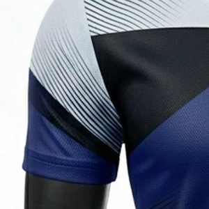 Camiseta de Manga Corta con Cuello Redondo y Estampado Geométrico Azul y Negro para Hombre, de Secado Rápido, Tejido Deportivo, Corte Regular - Product Image 6