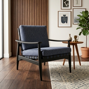 Fauteuil Sina en bois de mahogany massif, style moderne pour salon, avec sangles et coussins, utilisation hôtelière, aucun assemblage requis - Product Image 5