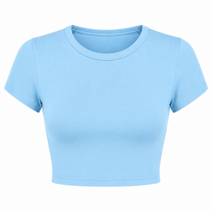 Camiseta Corta de Mujer, Color Sólido Personalizado, Cuello Redondo, Manga Corta, Ajustada, Transpirable, con Logotipo, Ecológica, de Jersey de Poliéster, para Verano - Product Image 1