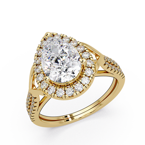 Wholesale 14K Pure Gold Pear Cut Lab Grown Diamond IGI Certified Halo Engagement <b>Rings</b> Split Shank Fine Jewelry for Women's - Product Image 2