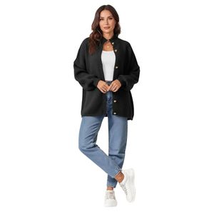 Cárdigan de punto suave para mujer, negro, con mangas abullonadas, botones frontales, corte holgado, estilo casual, manga larga, logotipo personalizado - Product Image 4