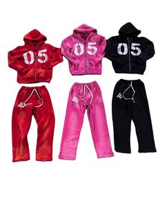 Survêtement personnalisé grande taille pour hommes, survêtement respirant évasé délavé à l'acide, sweat à capuche délavé au soleil, imprimé brodé - Product Image 3