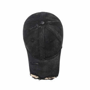 Casquette de baseball en denim noir délavé vintage, 6 panneaux, réglable, effet usé, unisexe, en coton, style décontracté - Product Image 4