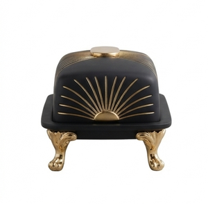 Beurrier en acier inoxydable noir avec revêtement poudré, rangement de comptoir, ustensile de cuisine moderne en métal - Product Image 6