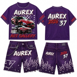 <b>Men's</b> Streetwear Cropped T Shirt Shorts Set <b>Studded</b> Acid Wash Custom Screen Print 100% Cotton Summer Outfit - Product Image 1