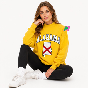 Sudadera de cuello alto para mujer Pook International con letras de aplique ALABAMA y mapa del estado, de forro polar grueso, oversize, 100% algodón - Product Image 4
