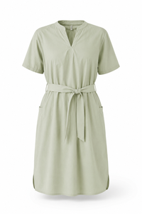 Premium Cotton <b>Dress</b> V <b>Split</b> Neck Short Sleeve Casual Summer <b>Dress</b> Sage Green Elegant Soft Breathable Women Shirt <b>Dresses</b> - Product Image 2