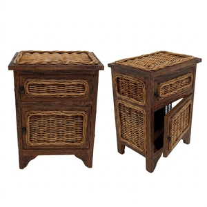 New Modern Minimalist Ambon Wooden Storage Cabinet Natural Rattan Wicker Drawer Door <b>Side</b> <b>Table</b> Storage Unit Living Room Bed - Product Image 1