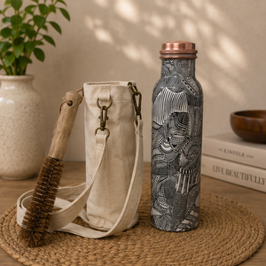 Authentic Printed Copper Water <b>Bottle</b> Sleeve And <b>Brush</b> Kit Eco-friendly Portable Multi-Use Home Use with Coaster Lids - Product Image 4