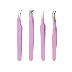 Pinzas para Extensión de Pestañas DENTRIC IMPLANTS de Acero Inoxidable Rosa, Juego de Pinzas con Puntas Curvas de 75 Grados, Textura Lisa y Dentada - Product Image 6