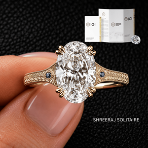 Bague de fiançailles en diamant de laboratoire de taille ovale certifié IGI, or 14K 18K, gravée à la main, style vintage, double griffe, saphir bleu - Product Image 2