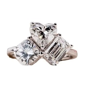 แหวนเพชรสามเม็ดทอง 14K 18K แพลตตินั่ม รูปหัวใจ ทรงกลม ทรงเหลี่ยมมรกต แหวนหมั้น เครื่องประดับหรูหราสำหรับผู้หญิง - Product Image 4