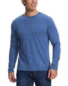 T-shirt unisexe sportif écologique à manches longues coupe ajustée 260g en coton teint en fil et fibre de bambou, vierge à imprimer - Product Image 1