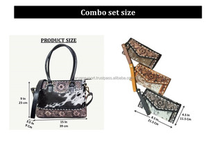 Nouveau design de sacs fourre-tout et portefeuille en cuir repoussé ensemble combiné 2 pièces ensemble de luxe en cuir de vachette véritable pour femmes de grande capacité - Product Image 2